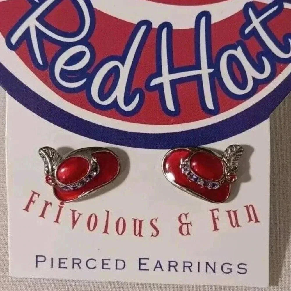 Red Hat Frivolous & Fun‎ Pierced Earrings Purple Stone And Silver Feather